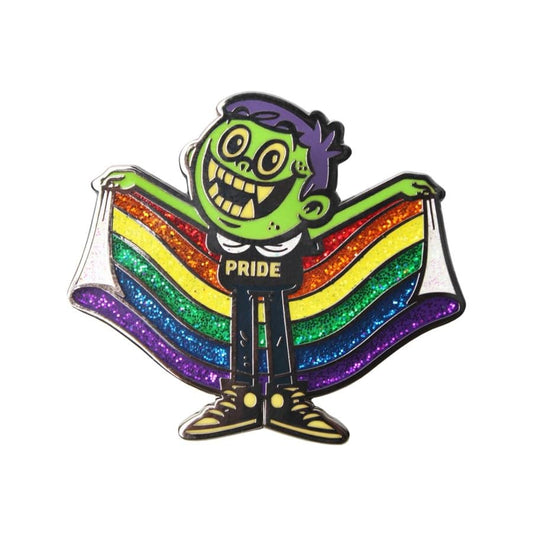NEW Creepy Co. Company - Boz PRIDE FLAG Enamel PIN 1.25 Inch Glitter Rainbow Flare Accessory