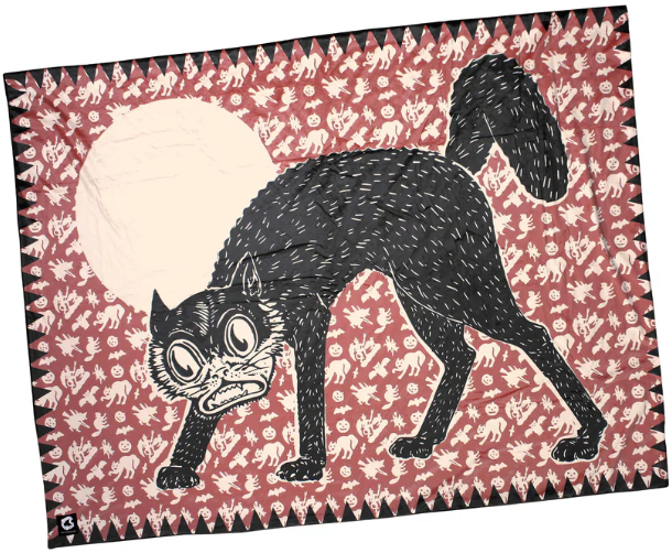 Creepy Co. Beistle Art Black FUNKY CAT Blanket 44x60" Horror Halloween Spooky - Creepy Shop