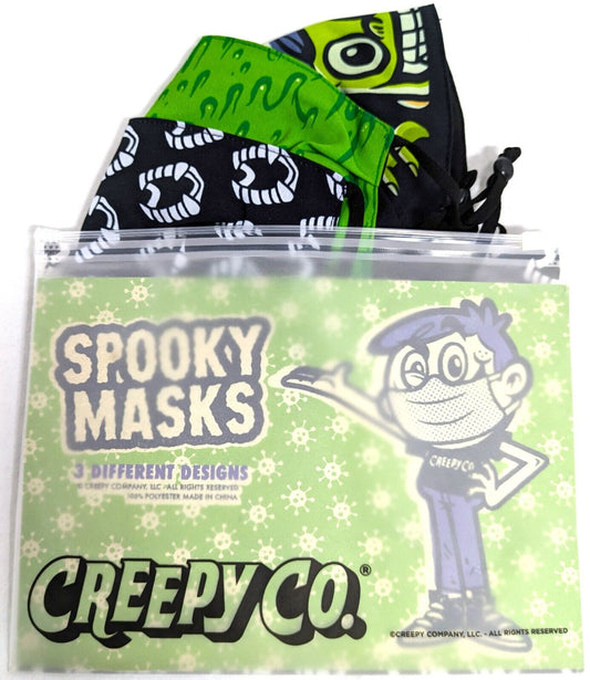 NEW Creepy Co MASK PACK of 3 Fabric Masks & Storage Bag Ear Loop Spooky Chompers