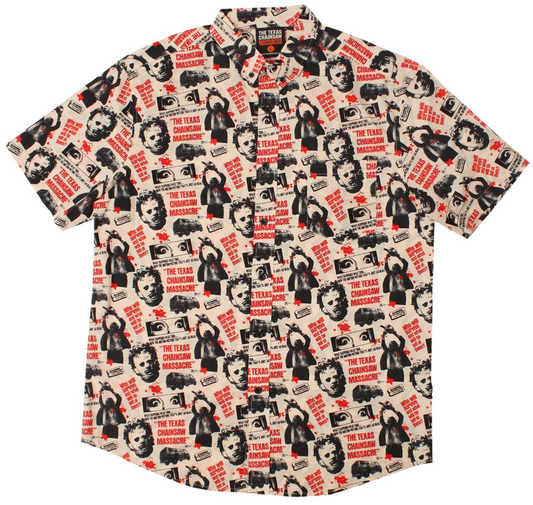 NEW Creepy Co. TEXAS CHAINSAW MASSACRE One Sheet BUTTON-UP DRESS SHIRT
