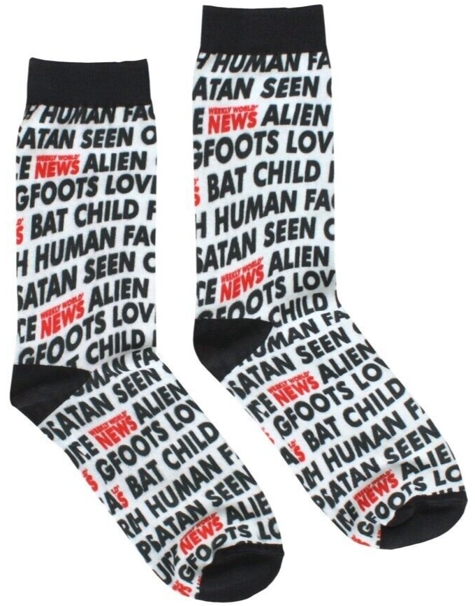 NEW Creepy Co. Weekly World News HEADLINE Socks Tabloid Horror Goth