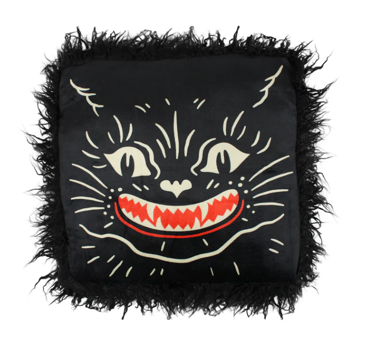 Creepy Co. Beistle SHAG BLACK CAT Plush Cushion Accent Pillow Horror Halloween - Creepy Shop