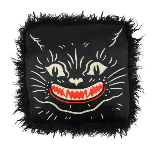 Creepy Co. Beistle SHAG BLACK CAT Plush Cushion Accent Pillow Horror Halloween - Creepy Shop
