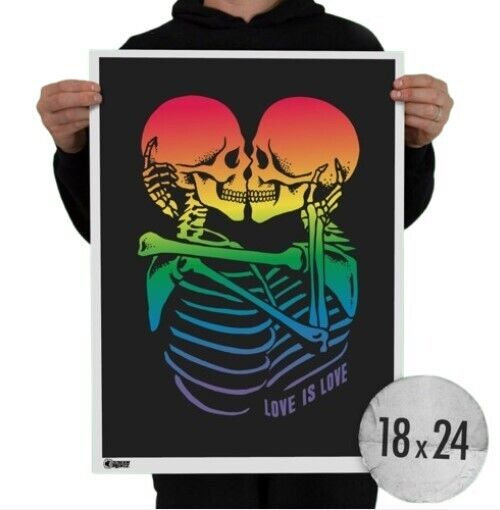 NEW Creepy Co. Limited Edition ART PRINT- KISSING SKELETONS 24x18" Pride Rainbow