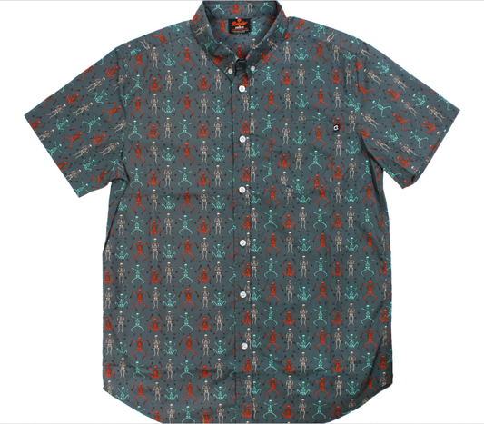NEW Creepy Co. Beistle DANCING SKELETONS BUTTON-UP DRESS SHIRT XS or S Size Only