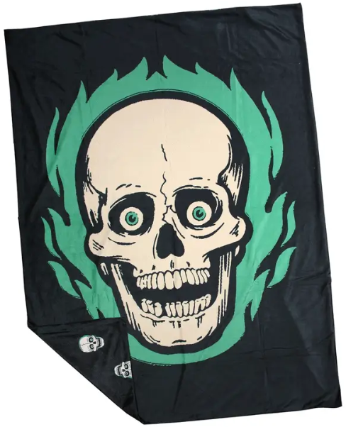 Creepy Co. Beistle FLAMING SKULL Skeleton Throw Blanket 60"x42" Horror Halloween - Creepy Shop