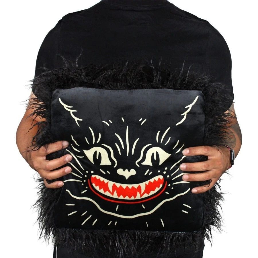NEW Creepy Co. Beistle SHAG BLACK CAT Plush Cushion Accent Pillow Horror Halloween