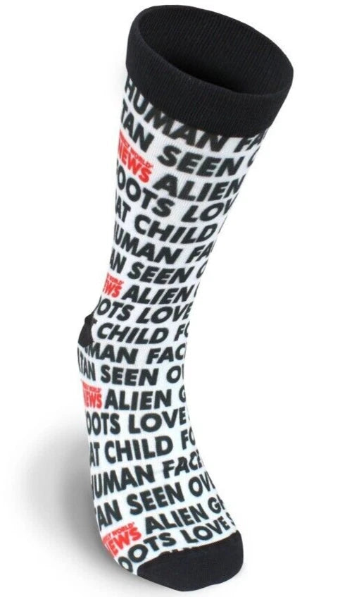 NEW Creepy Co. Weekly World News HEADLINE Socks Tabloid Horror Goth