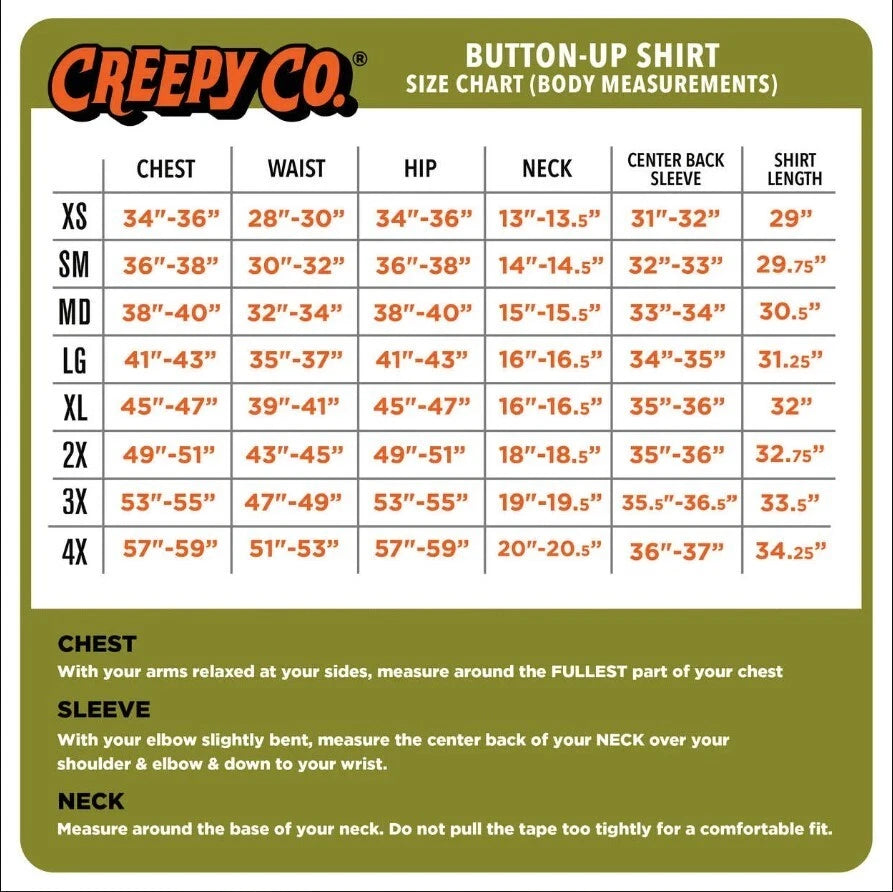 NEW Creepy Co. TEXAS CHAINSAW MASSACRE One Sheet BUTTON-UP DRESS SHIRT