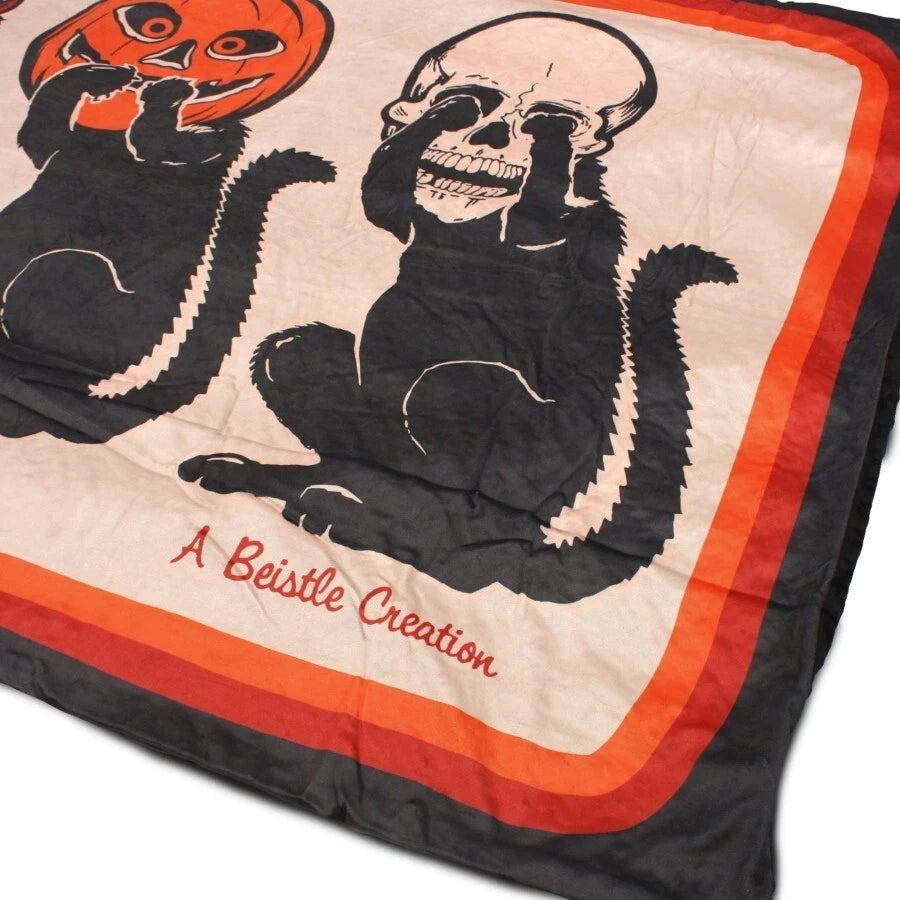 NEW Creepy Co. Beistle FEAR NO EVIL BLANKET 60x44" Halloween Spooky Cat See Hear