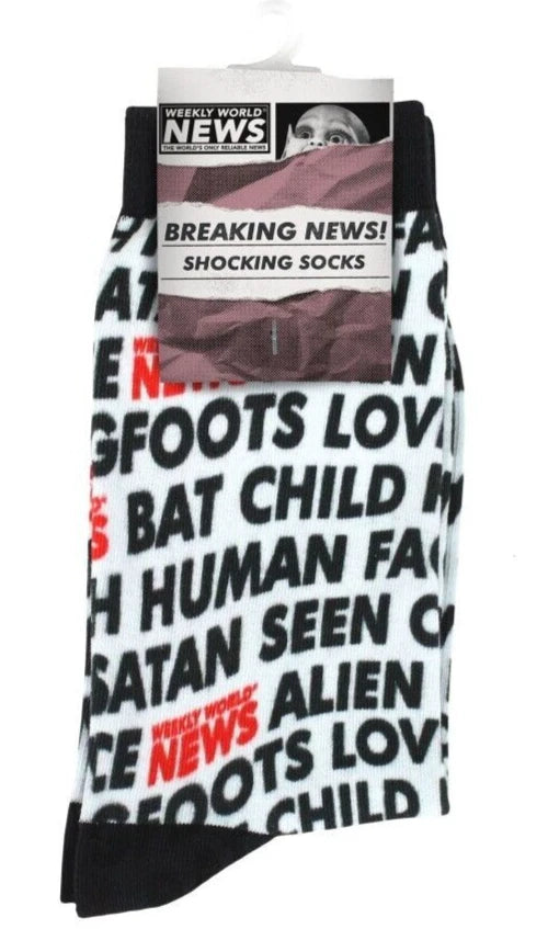 NEW Creepy Co. Weekly World News HEADLINE Socks Tabloid Horror Goth
