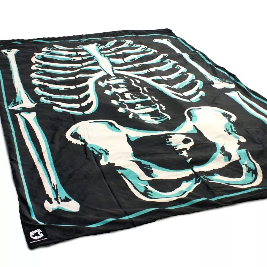NEW Creepy Co. Beistle Art BARE BONES Skeleton Throw Blanket 44x60" Horror Halloween