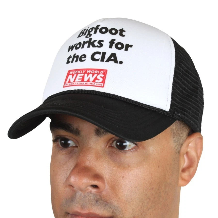 NEW Creepy Co. Weekly World News Bigfoot Trucker HAT Mesh Spooky Horror Folklore Myth White