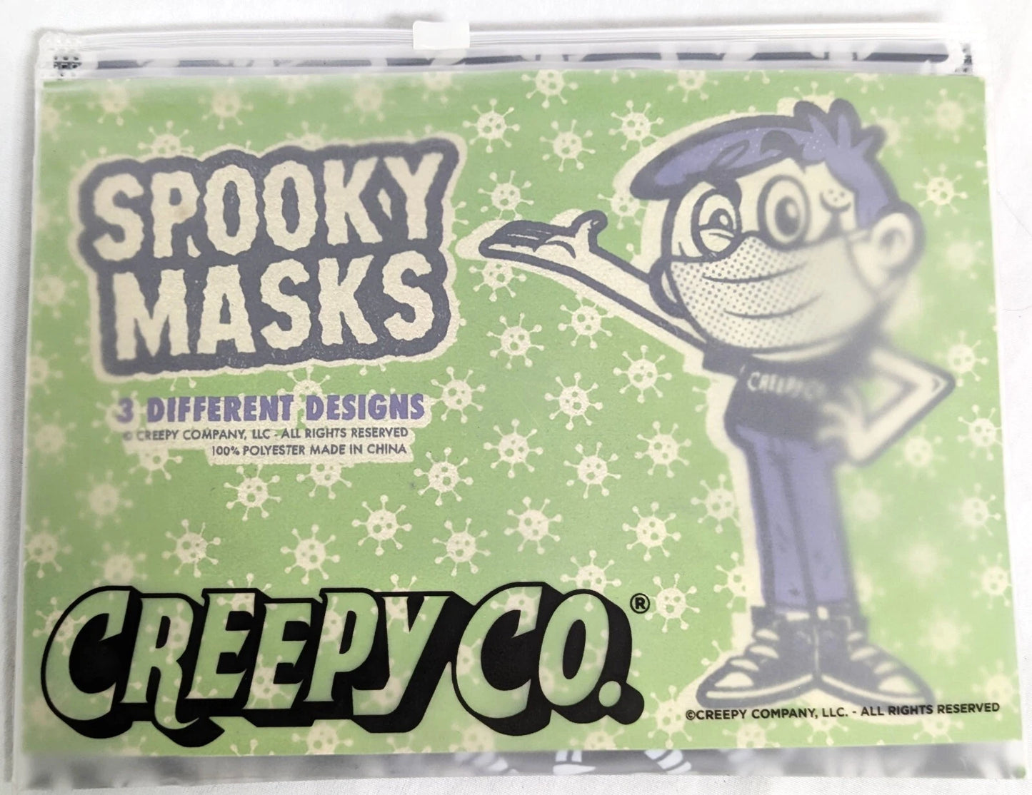 NEW Creepy Co MASK PACK of 3 Fabric Masks & Storage Bag Ear Loop Spooky Chompers