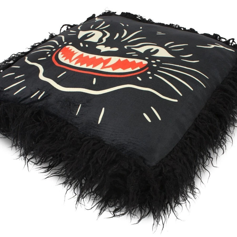 NEW Creepy Co. Beistle SHAG BLACK CAT Plush Cushion Accent Pillow Horror Halloween