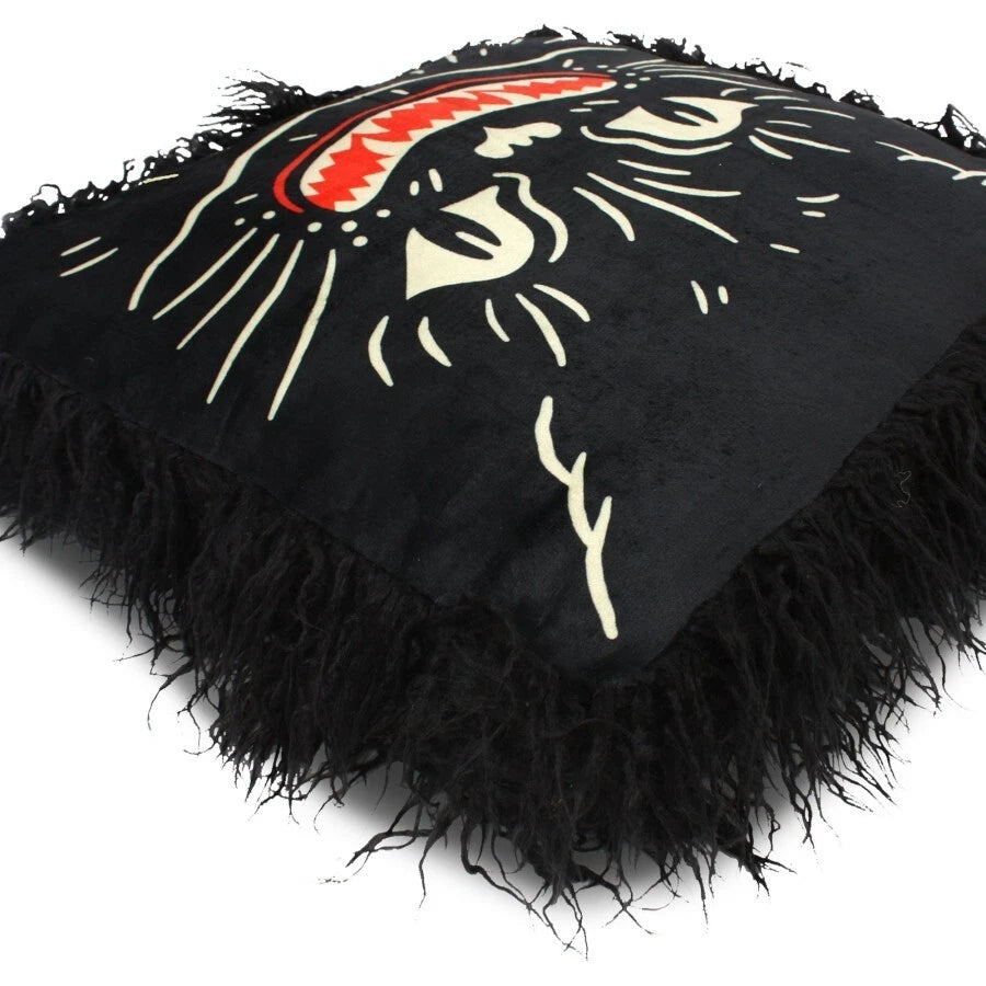 NEW Creepy Co. Beistle SHAG BLACK CAT Plush Cushion Accent Pillow Horror Halloween