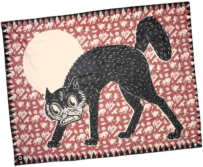 Creepy Co. Beistle Art Black FUNKY CAT Blanket 44x60" Horror Halloween Spooky - Creepy Shop