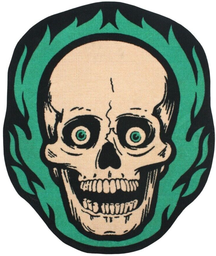 NEW Creepy Co. Beistle FLAMING SKULL Rug 40x33" Skeleton Home Decor