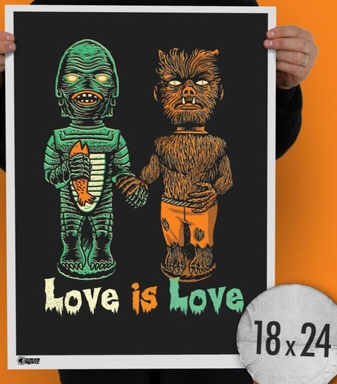 NEW Creepy Co. ART PRINT LOVE IS LOVE Wolfman 24x18" Universal Monster