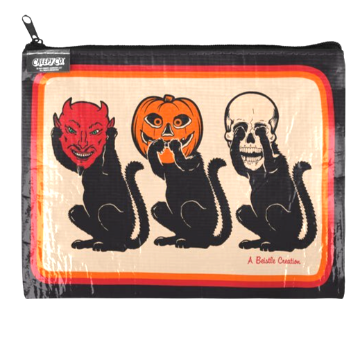 NEW Creepy Co. Beistle Black Cat Fear No Evil PENCIL POUCH CASE MAKEUP