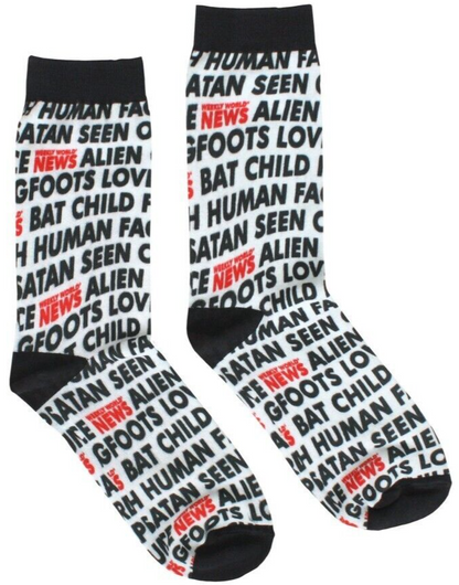 NEW Creepy Co. Weekly World News HEADLINE Socks Tabloid Horror Goth
