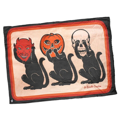 NEW Creepy Co. Beistle FEAR NO EVIL BLANKET 60x44" Halloween Spooky Cat See Hear
