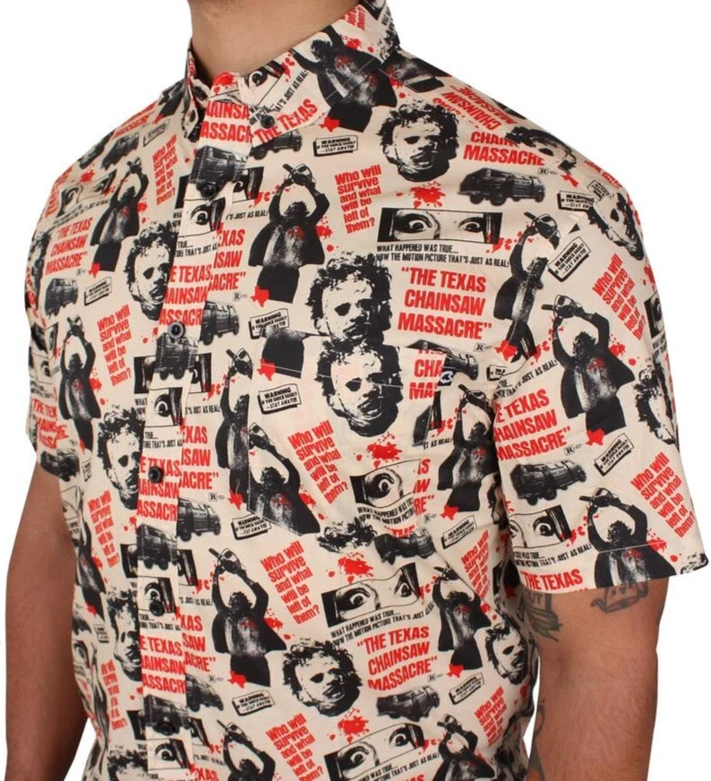 NEW Creepy Co. TEXAS CHAINSAW MASSACRE One Sheet BUTTON-UP DRESS SHIRT
