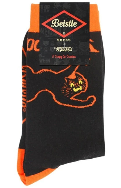 NEW Creepy Co. Beistle SPOOKY CAT Socks Black Scratch Kitty Halloween