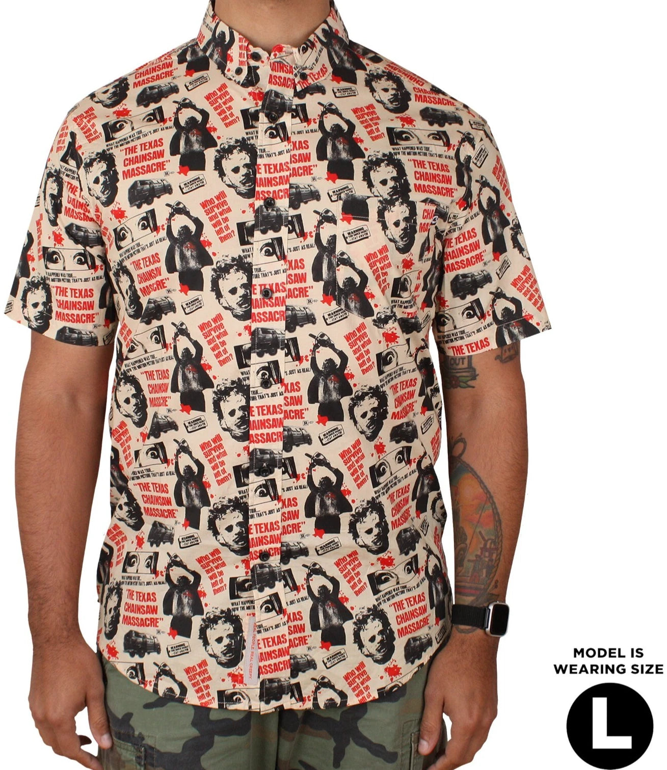 NEW Creepy Co. TEXAS CHAINSAW MASSACRE One Sheet BUTTON-UP DRESS SHIRT