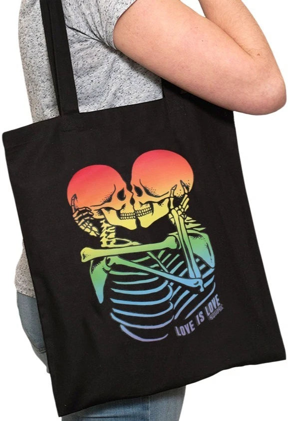 NEW Creepy Co. KISSING SKELETONS Love is Love Pride Reusable Canvas Tote Bag
