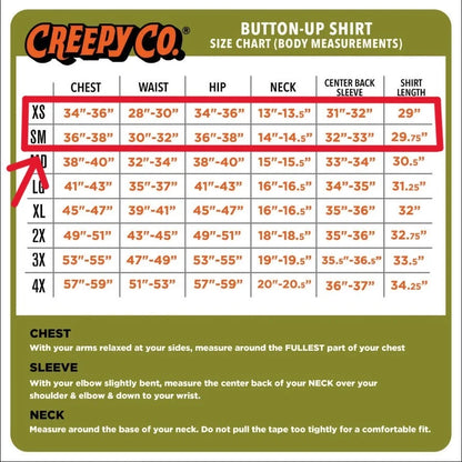 NEW Creepy Co. Beistle DANCING SKELETONS BUTTON-UP DRESS SHIRT XS or S Size Only