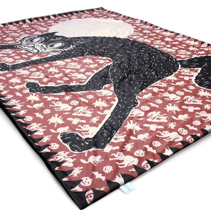 NEW Creepy Co. Beistle Art Black FUNKY CAT Blanket 44x60" Horror Halloween Spooky