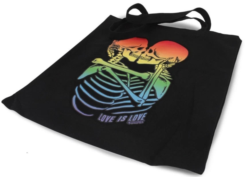 NEW Creepy Co. KISSING SKELETONS Love is Love Pride Reusable Canvas Tote Bag