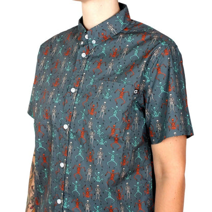 NEW Creepy Co. Beistle DANCING SKELETONS BUTTON-UP DRESS SHIRT XS or S Size Only
